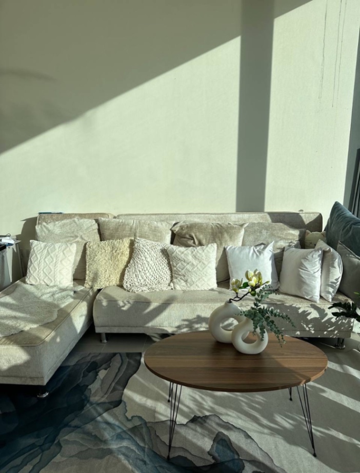Corner sofa bed with big cushions